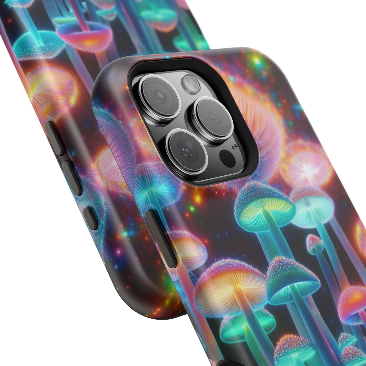 Psychedelic Neon Mushroom Phone Case — Protective Cosmic Art iPhone Cover