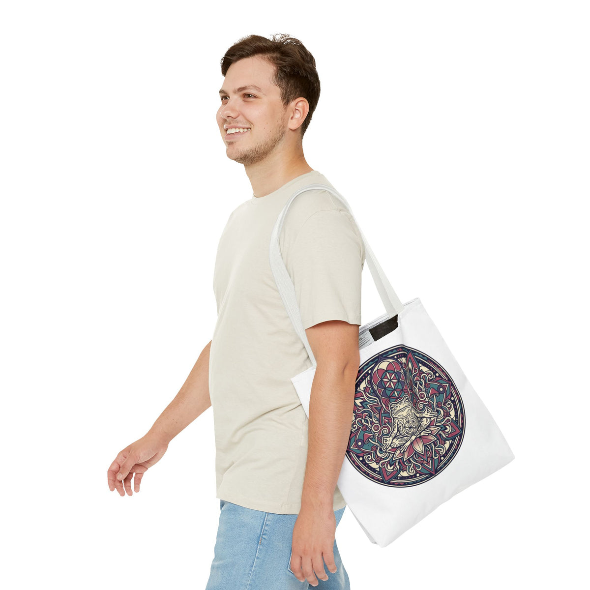 Meditating Cat Mandala Tote Bag — Boho Yoga, Spiritual Gift