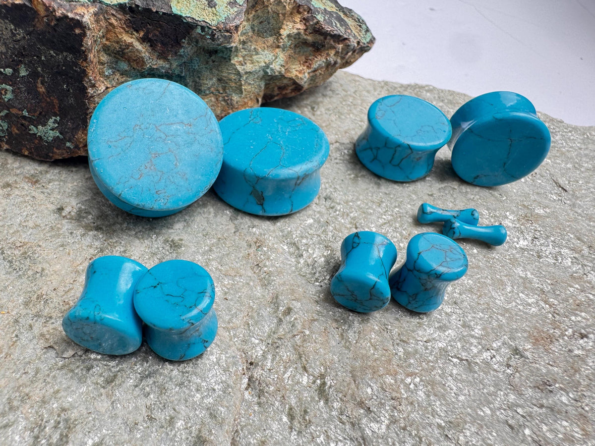 Turquoise Stone Plugs – Double Flared Ear Gauges