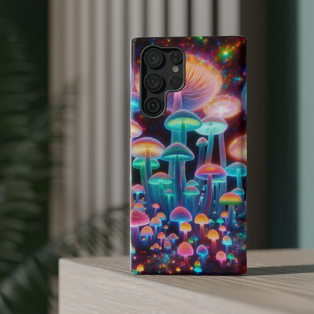 Psychedelic Neon Mushroom Phone Case — Protective Cosmic Art iPhone Cover