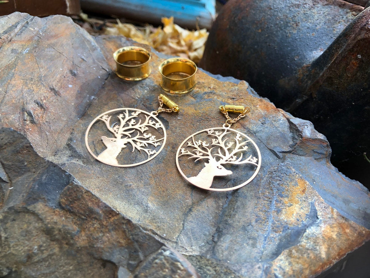 Brass Elk Magnetic Clasp Gauged Earrings