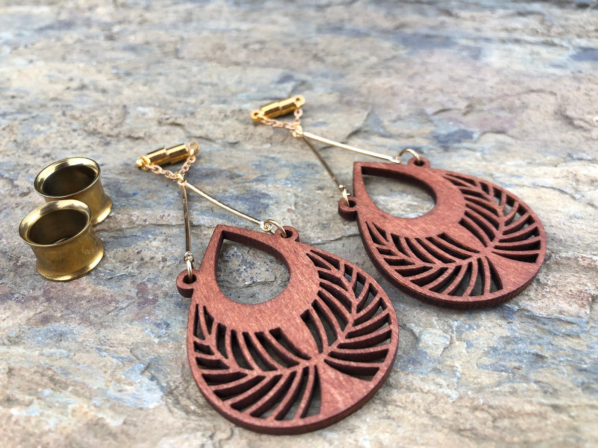 Laser-Cut Wood Magnetic Clasp Gauged Earrings