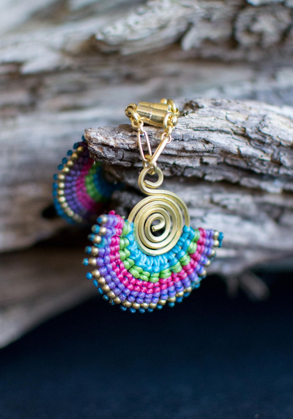 Wire & Macramé Magnetic Clasp Gauged Earrings