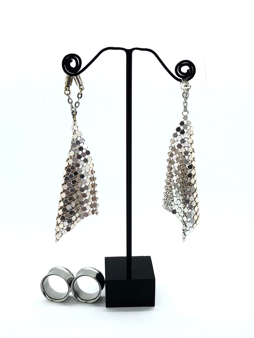 Silver-Tone Magnetic Clasp Gauged Earrings