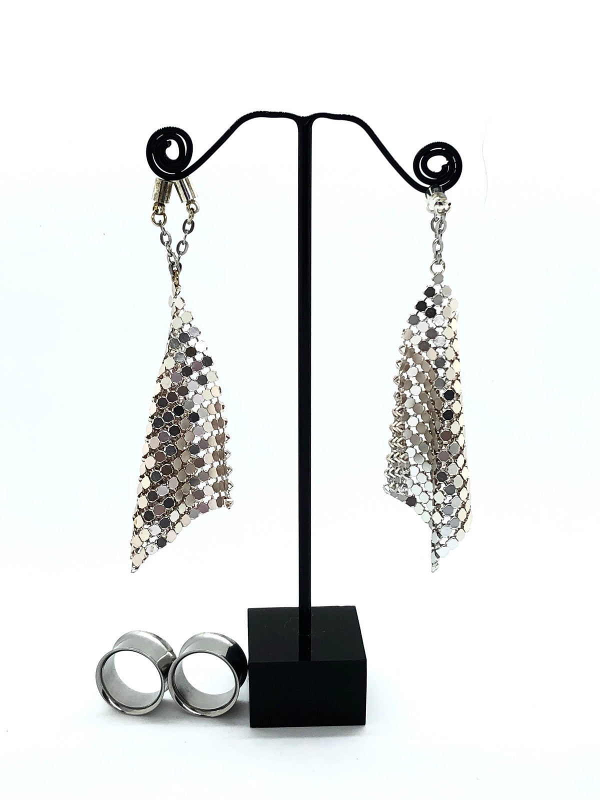 Silver-Tone Magnetic Clasp Gauged Earrings