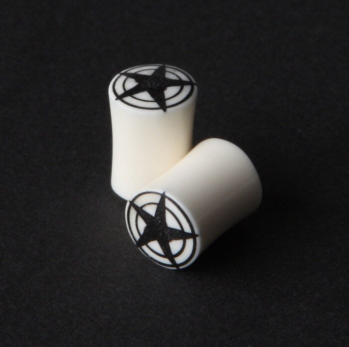 Bone Plugs with Black Bullseye Star – Double Flared