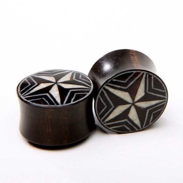 Ebony Wood Nautical Star Inlay Plugs – Double Flared