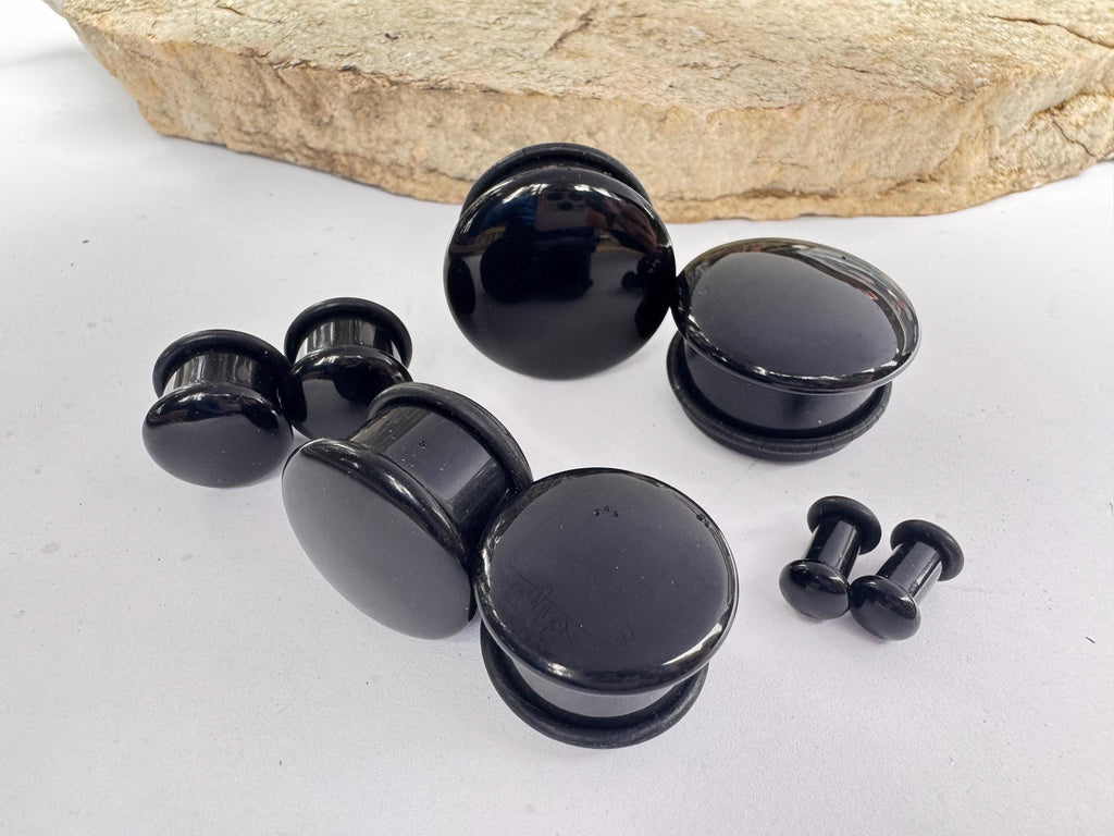 Black Onyx Single Flared Stone Plugs – Ear Gauges