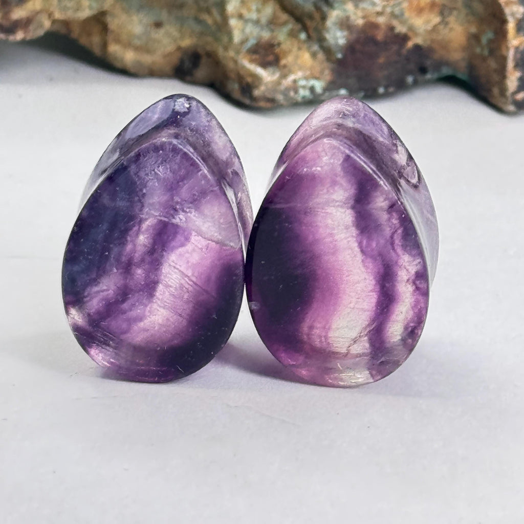 OOAK Purple Fluorite Teardrop Plugs – 3/4" (19mm)