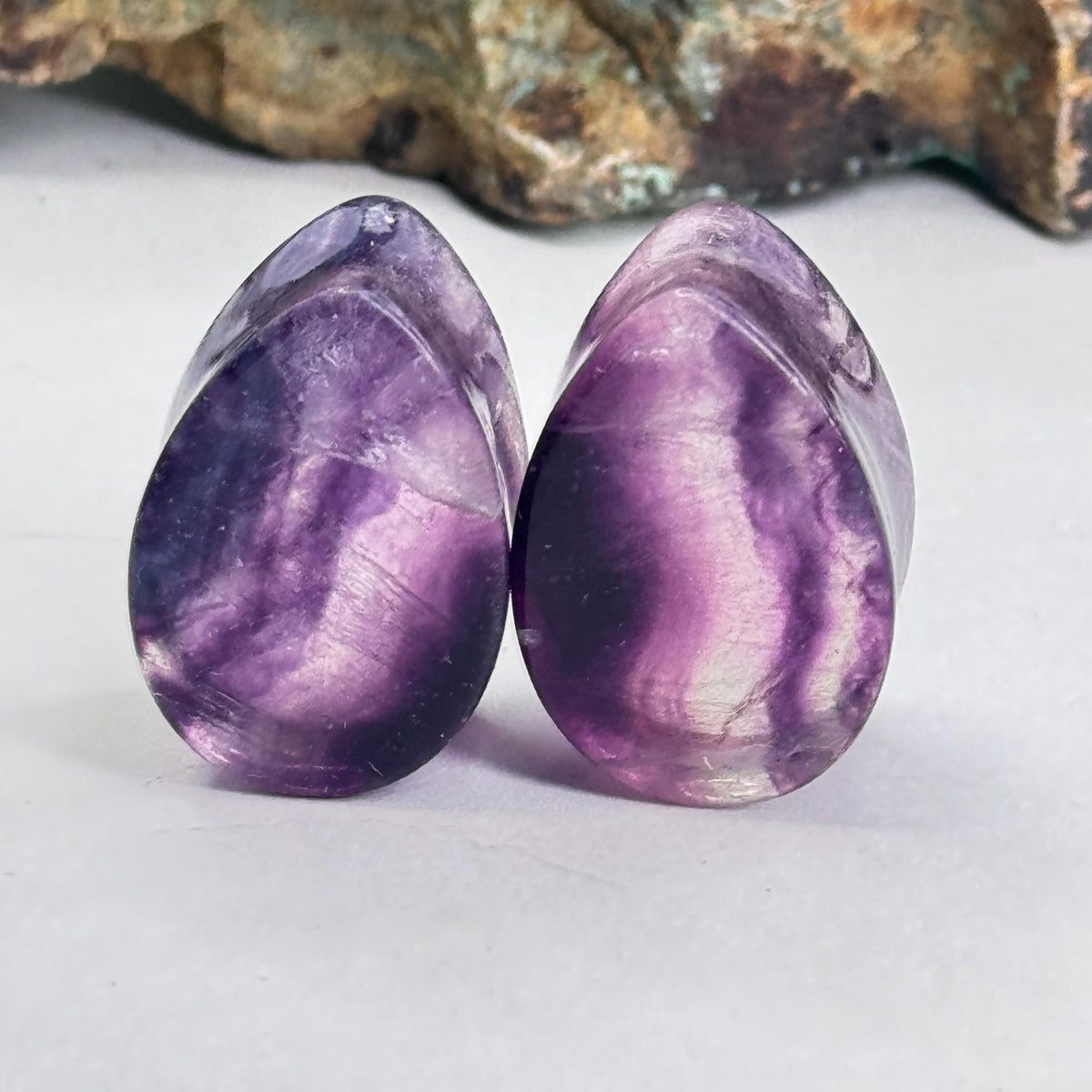 OOAK Purple Fluorite Teardrop Plugs – 3/4" (19mm)