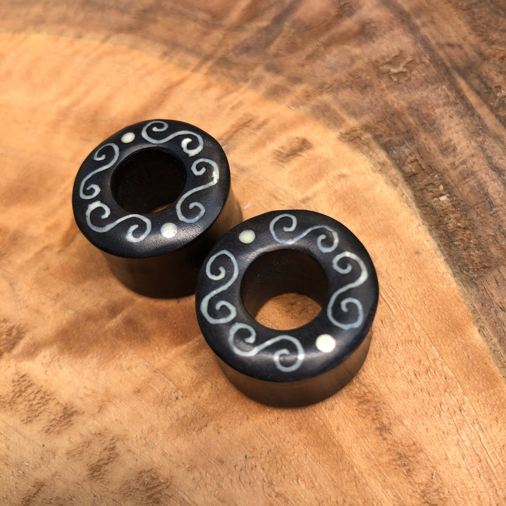 Ebony Wood Tribal Inlay Eyelets – Double Flared Tunnels