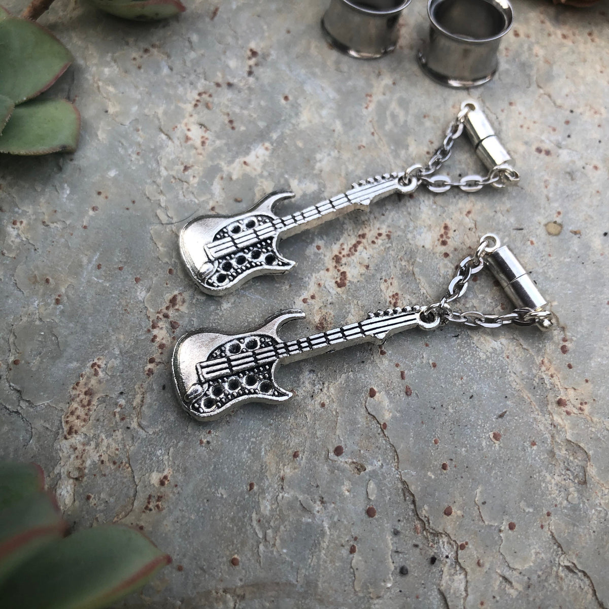 Electric Guitar Magnetic Clasp Gauged Earrings