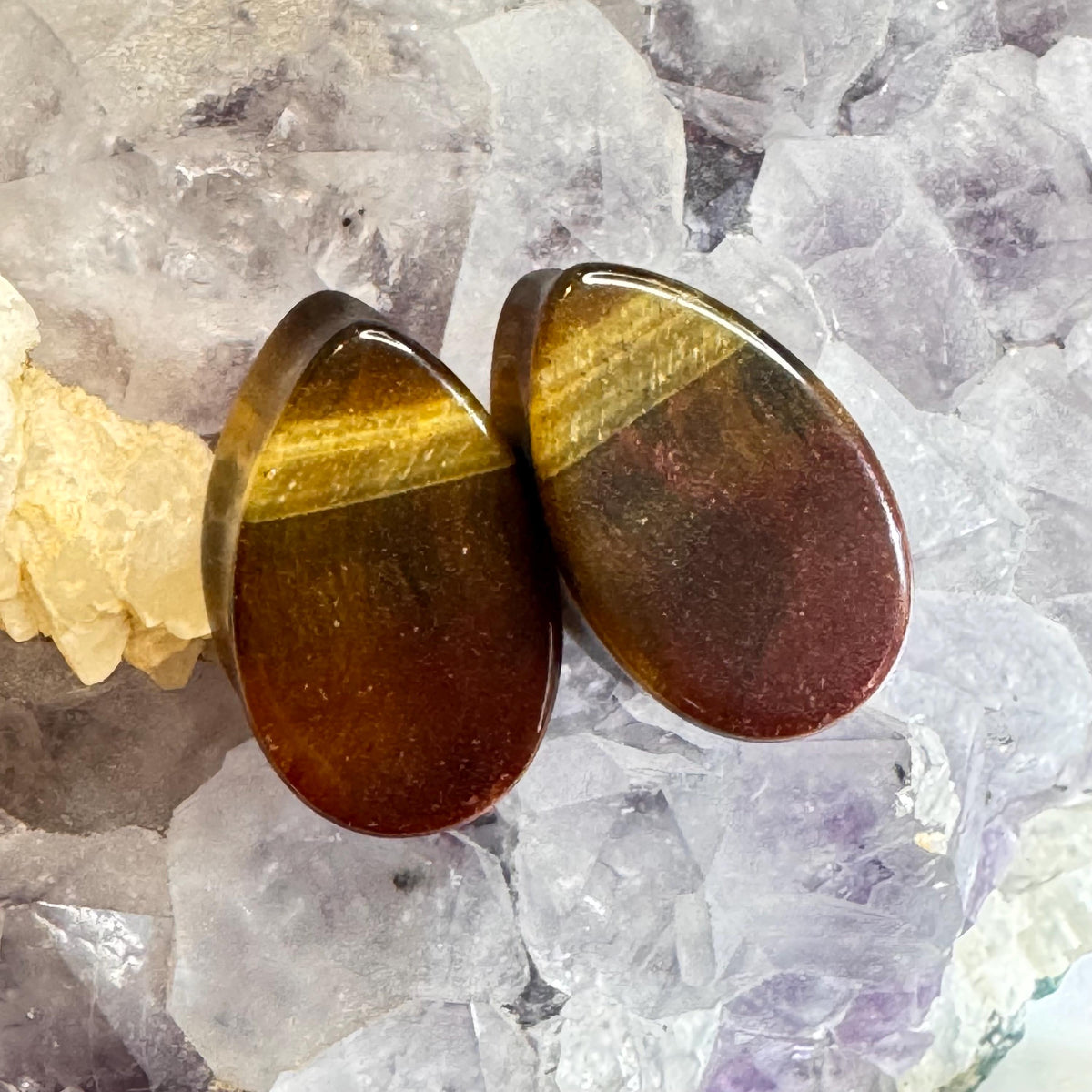 OOAK Brown & Red Tiger’s Eye Teardrop Plugs – 11/16" (17mm)