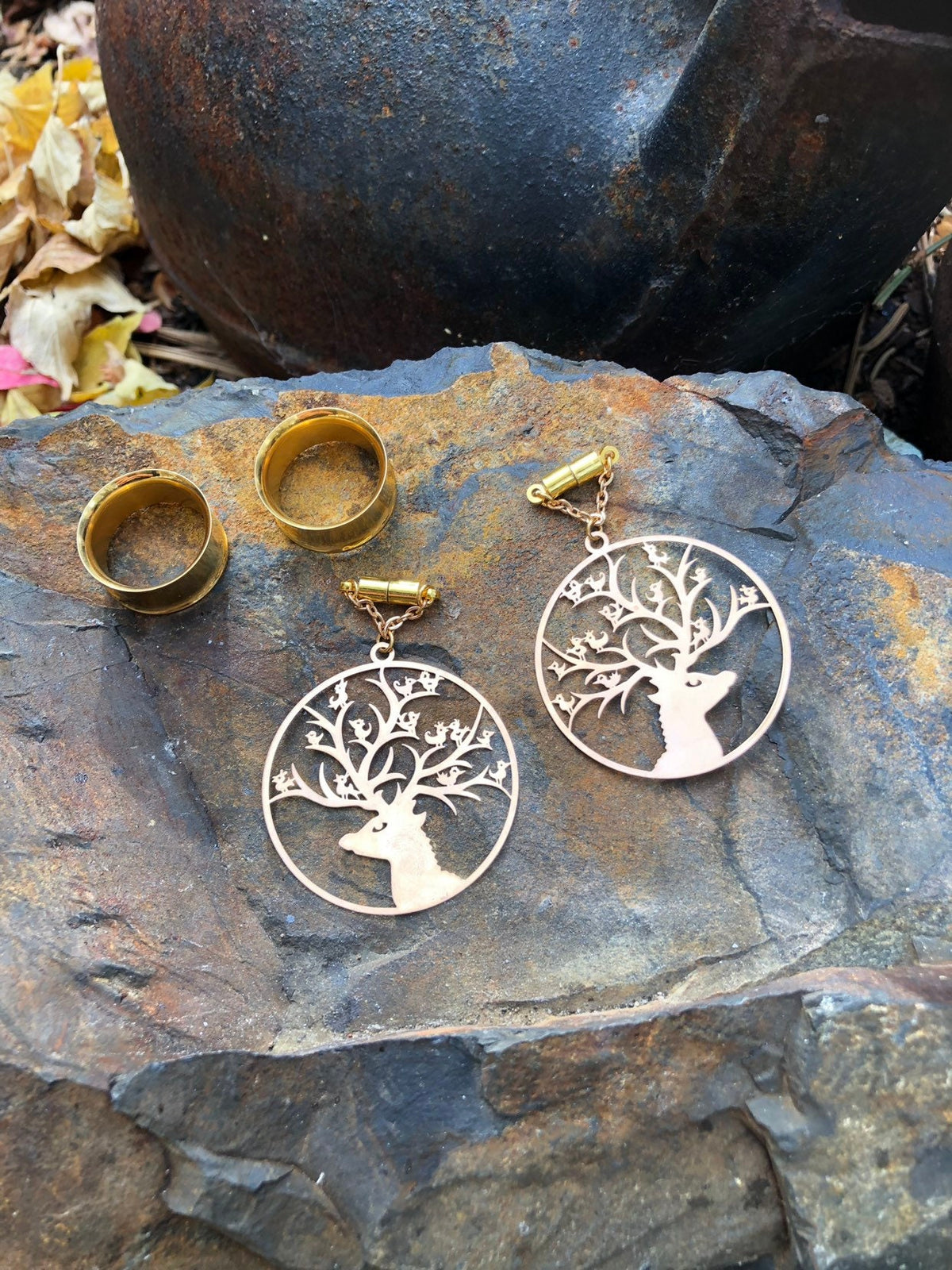 Brass Elk Magnetic Clasp Gauged Earrings