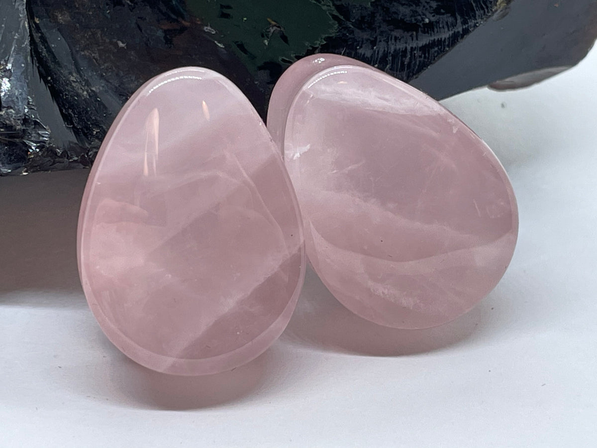 OOAK Rose Quartz Teardrop Plugs – 1" (25mm)