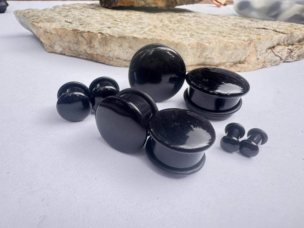 Black Onyx Single Flared Stone Plugs – Ear Gauges