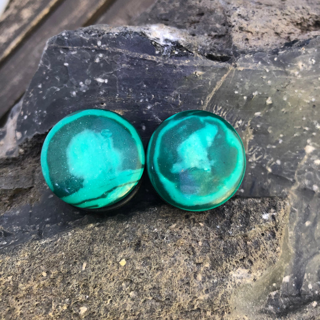 OOAK Malachite Stone Plugs – 7/8" (22mm)