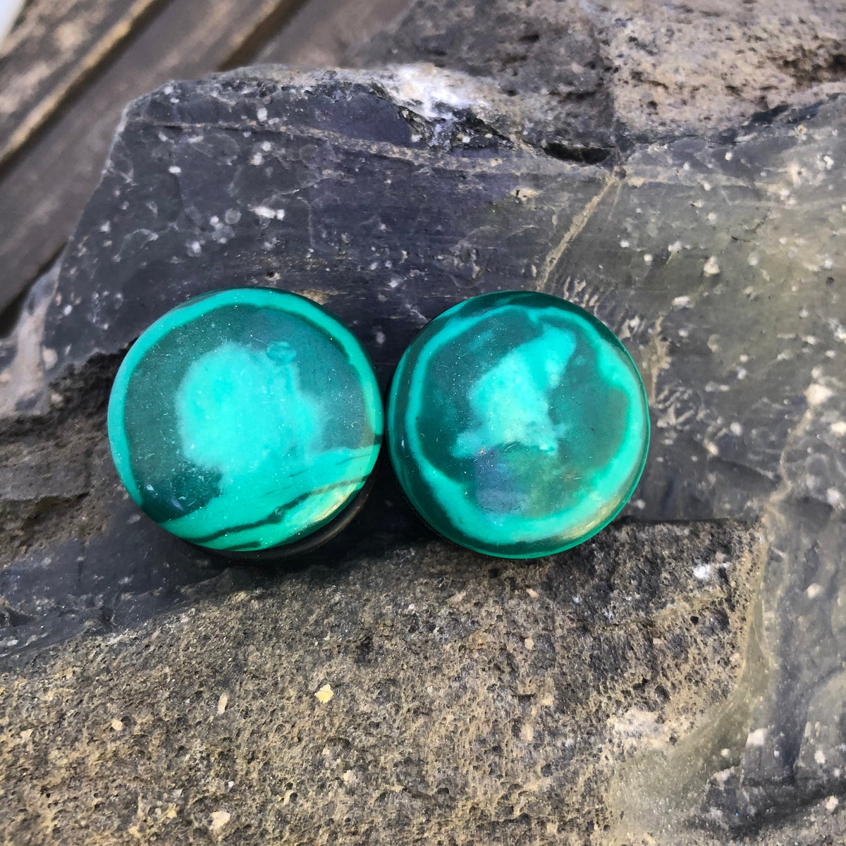 OOAK Malachite Stone Plugs – 7/8" (22mm)