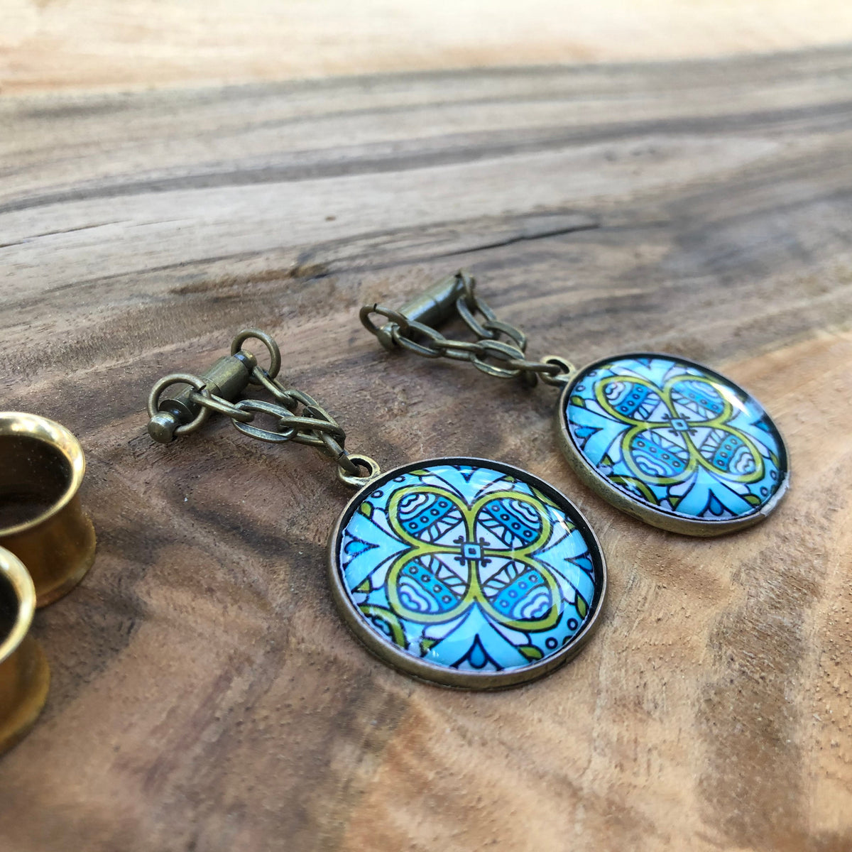 Bronze Picture Magnetic Clasp Gauged Earrings