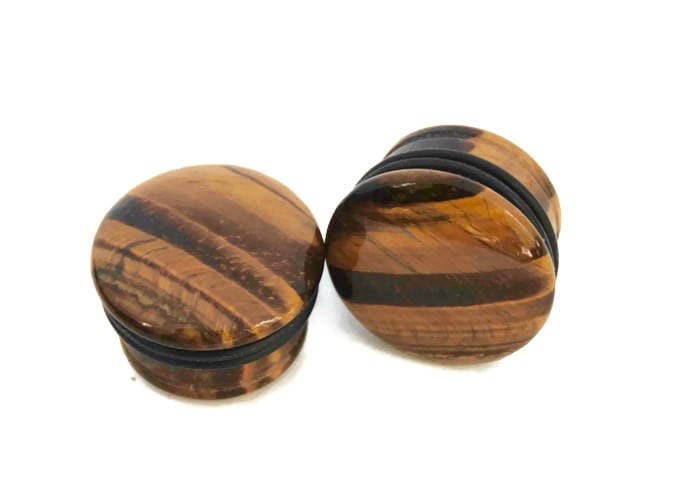 Brown Tiger's Eye Plugs – Single Flared Stone Ear Gauges
