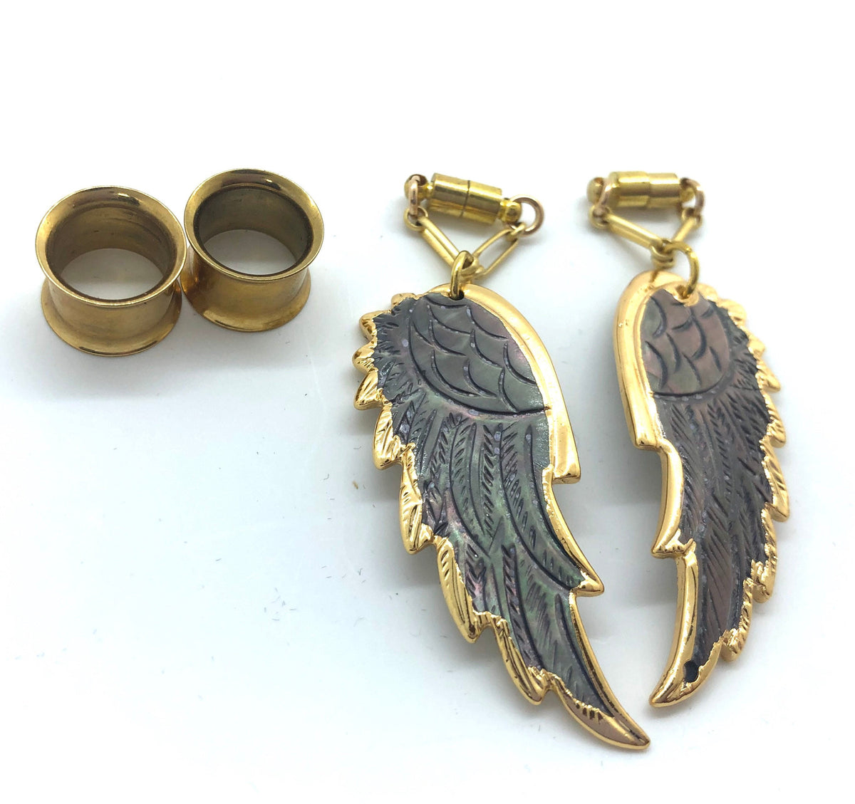 Black Mother-of-Pearl Angel Wing Magnetic Earrings