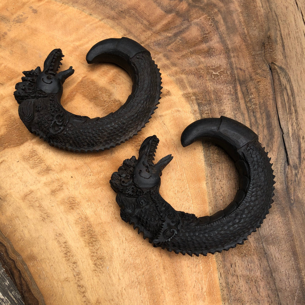 Ebony Wood Dragon Gauged Earrings – Limited Edition
