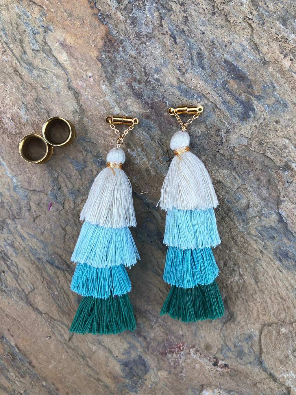 Multicolor Tassel Magnetic Clasp Gauged Earrings