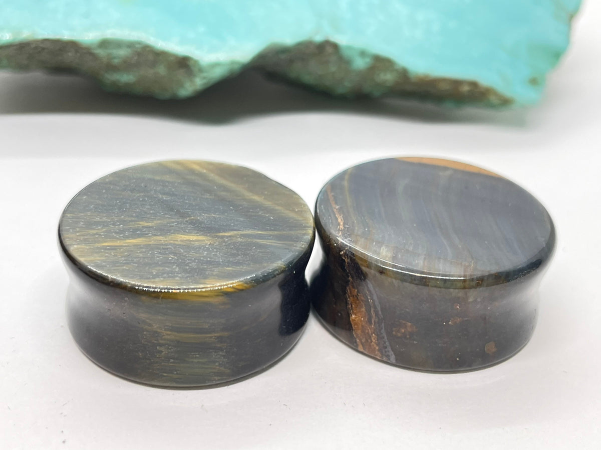 OOAK Blue Tiger’s Eye Plugs – 1" (25mm)