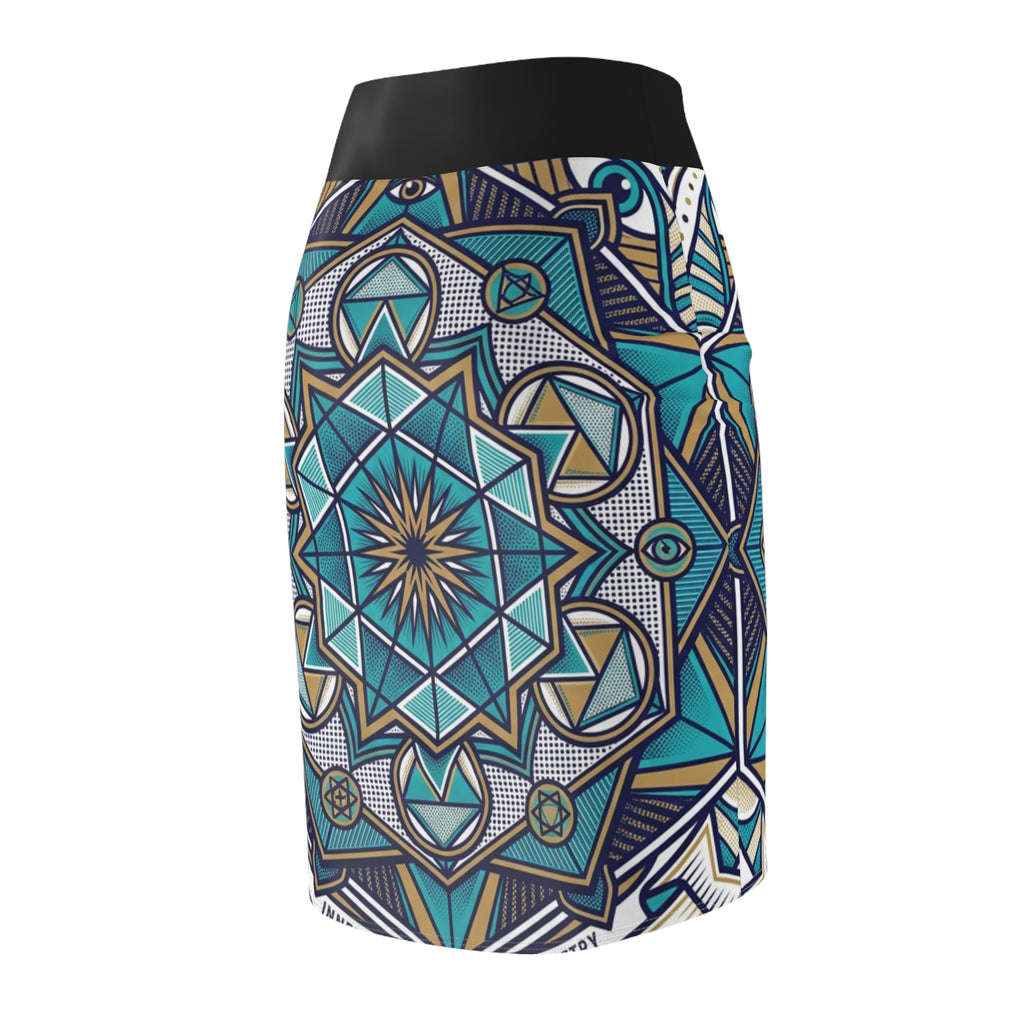 Mandala Pencil Skirt — Psychedelic Vision Boho Geometric Print