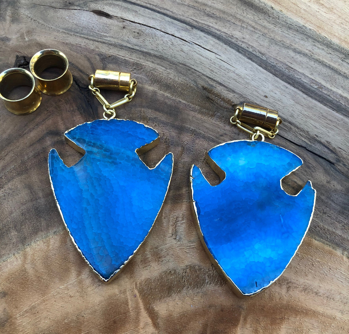 Blue Agate Arrowhead Magnetic Clasp Earrings