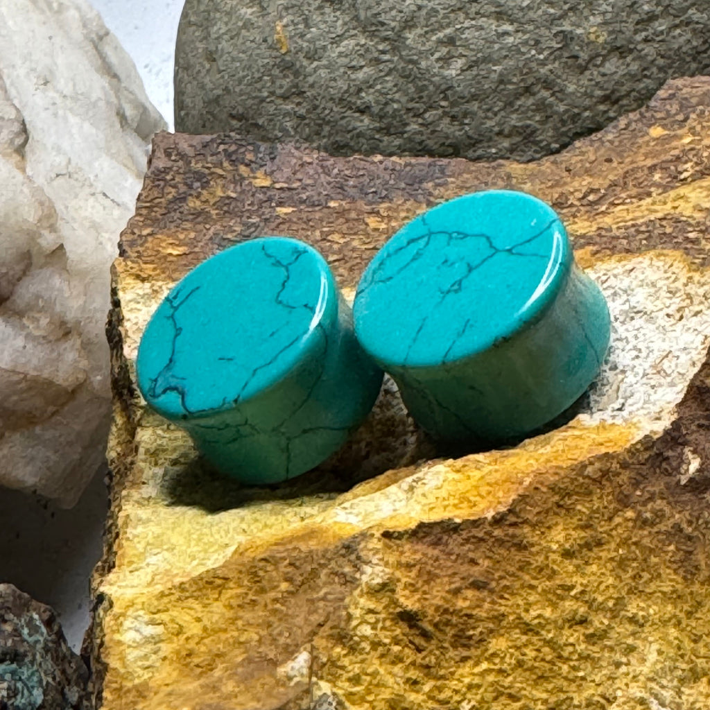 OOAK Synthetic Turquoise Plugs – 3/4" (19mm) Double Flared