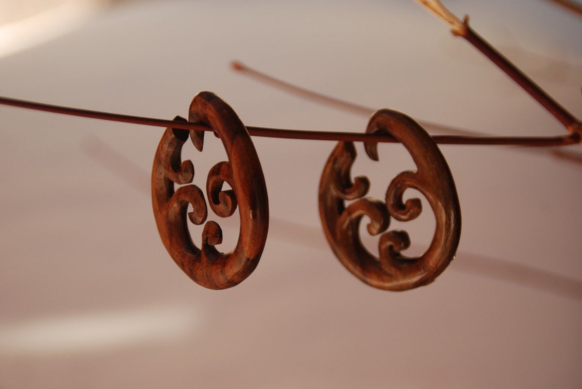 Wooden Wave Hoop Earrings – Sculptural Gauged Jewelry