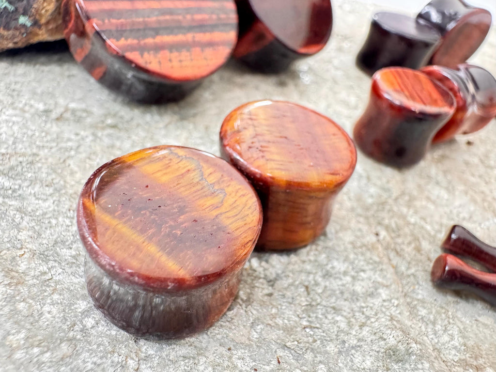 Red Tiger's Eye Stone Plugs – Double Flared Ear Gauges