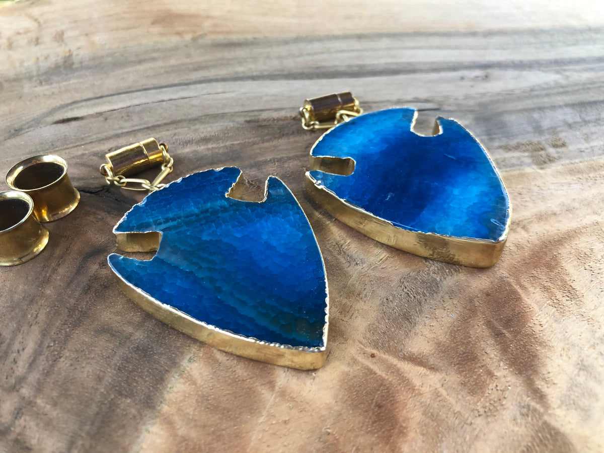 Blue Agate Arrowhead Magnetic Clasp Earrings