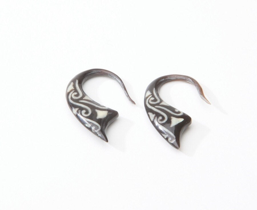 Reversible Horn Earrings with Bone Inlay
