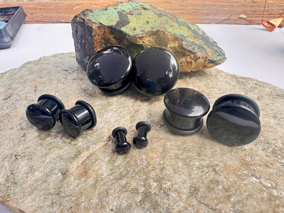 Black Onyx Single Flared Stone Plugs – Ear Gauges