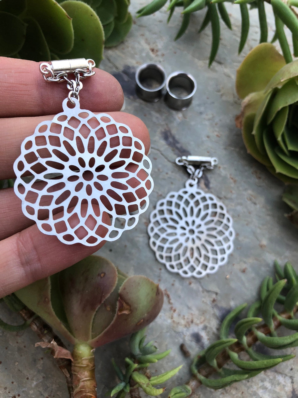 Laser-Cut Magnetic Clasp Gauged Earrings