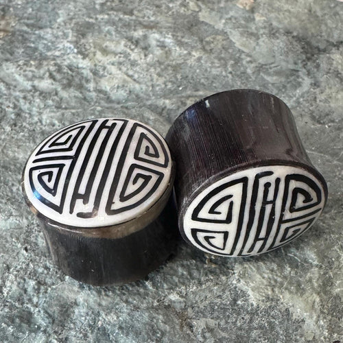 Chinese Shou Horn Plugs – Bone Inlay Ear Gauges