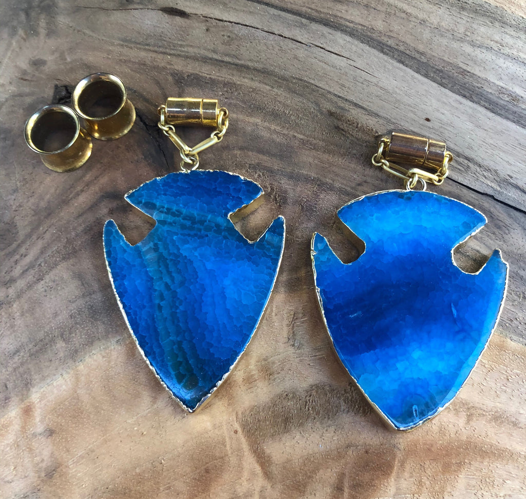 Blue Agate Arrowhead Magnetic Clasp Earrings