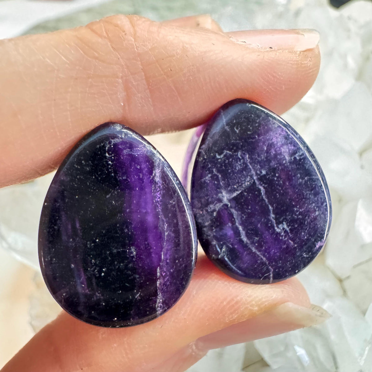 OOAK Purple Fluorite Teardrop Plugs – 3/4" (19mm)