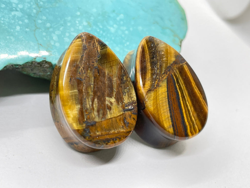 OOAK Tiger Iron Teardrop Plugs – 7/8" (22mm)