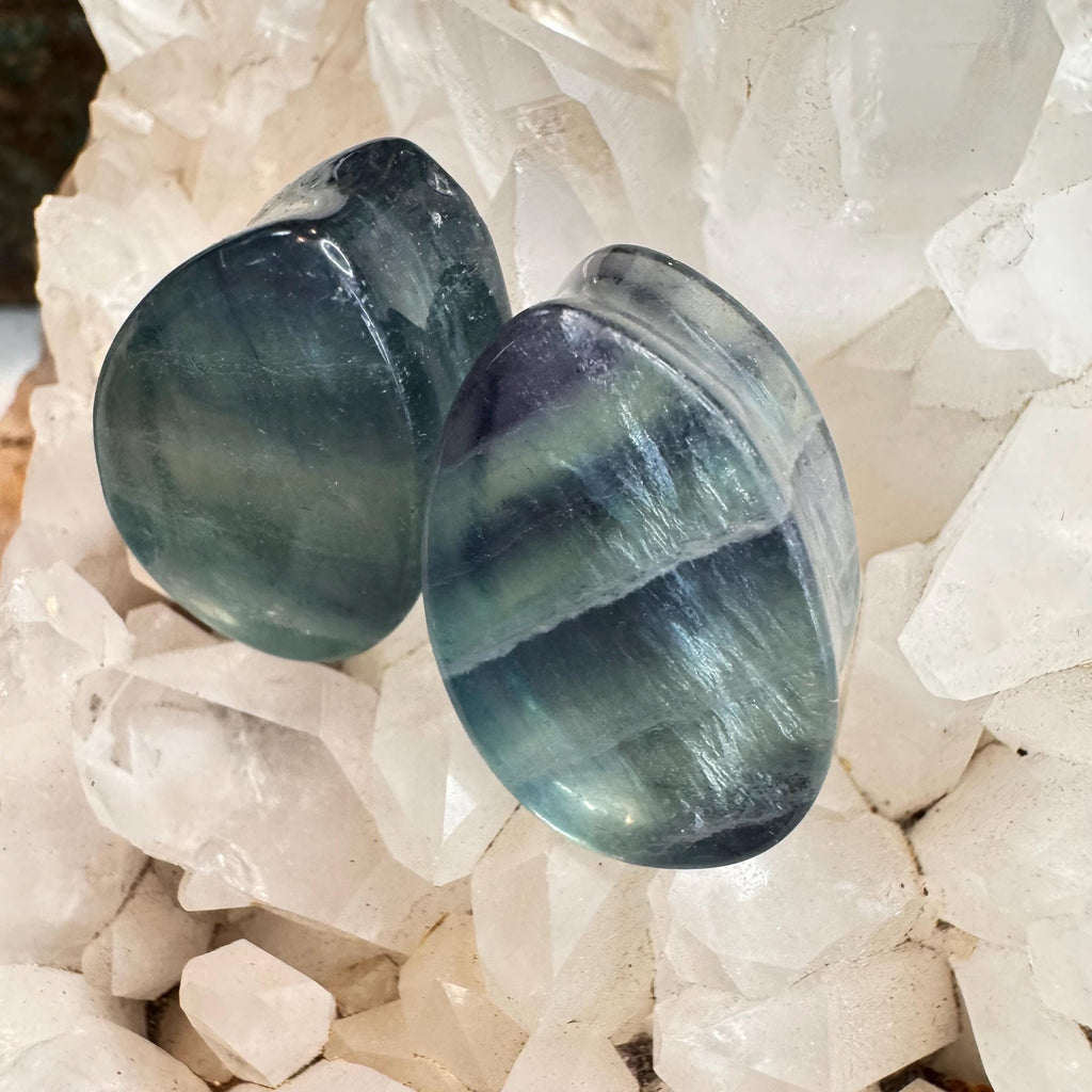 OOAK Teal Fluorite Teardrop Plugs – 7/8" (22mm)