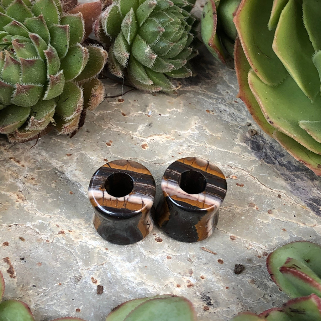 OOAK Tiger Iron Stone Tunnels – 7/16" (11mm)