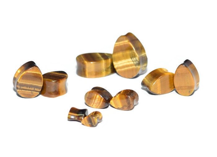 Brown Tiger’s Eye Teardrop Plugs – Double Flared