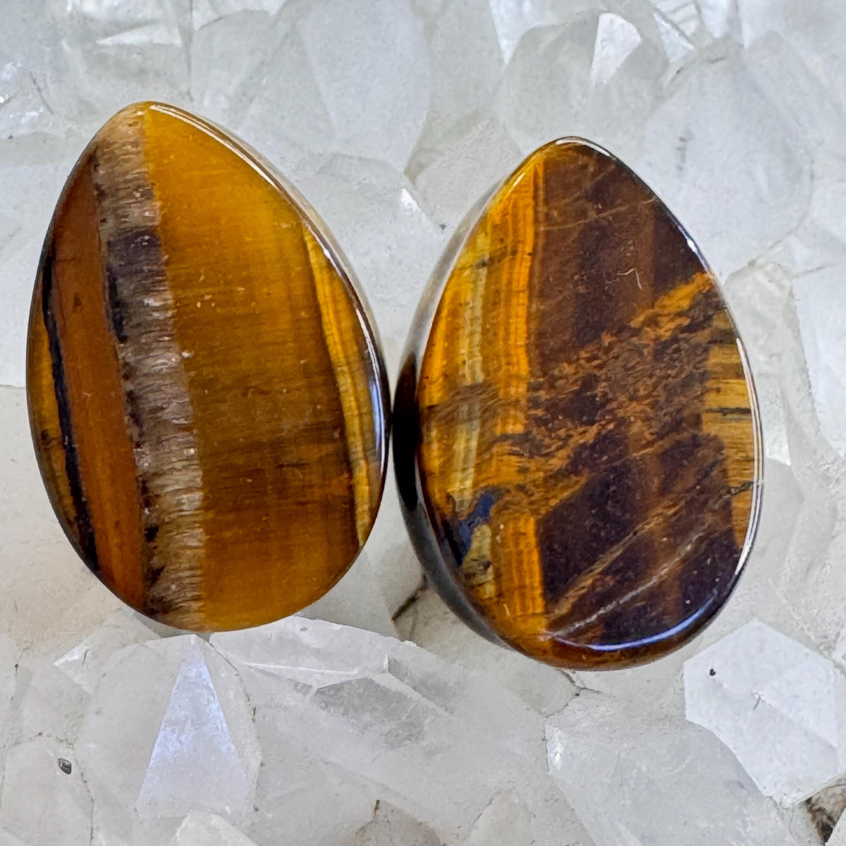 OOAK Brown Tiger’s Eye Teardrop Plugs – 7/8" (22mm)