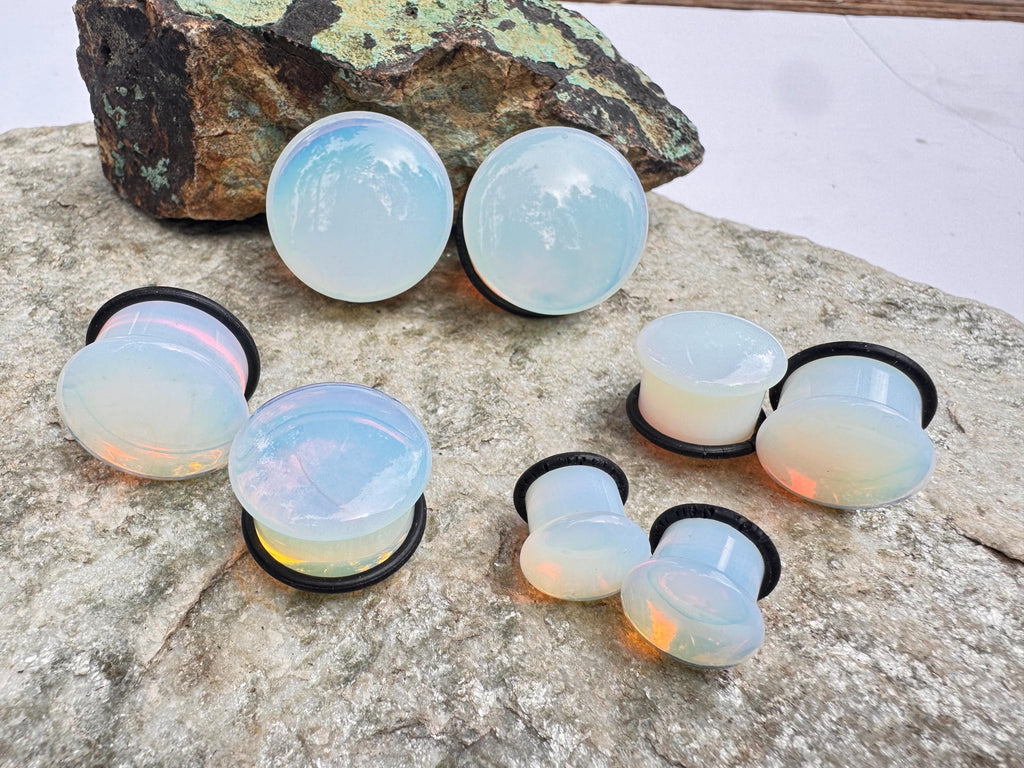 Opalite Single Flared Plugs – Milky Glass Ear Gauges
