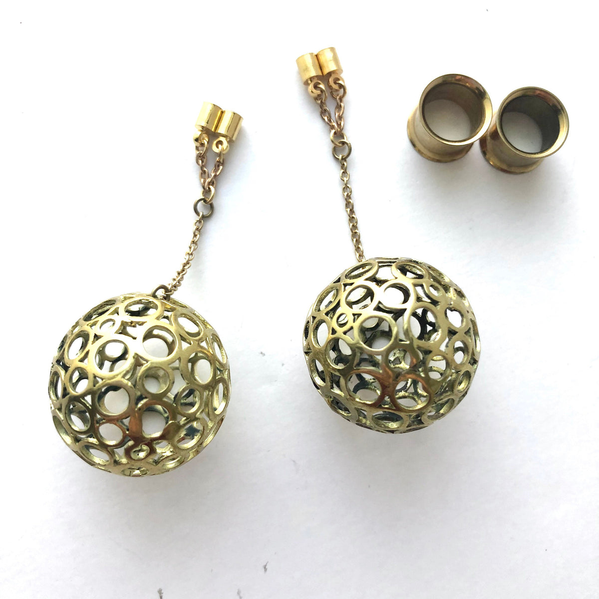 3D Brass Ball Magnetic Clasp Gauged Earrings