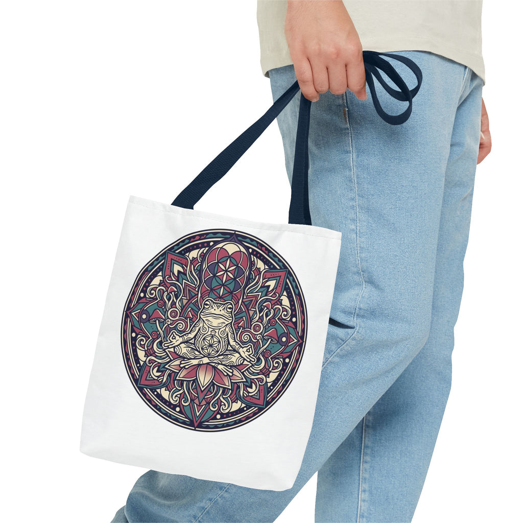 Meditating Cat Mandala Tote Bag — Boho Yoga, Spiritual Gift