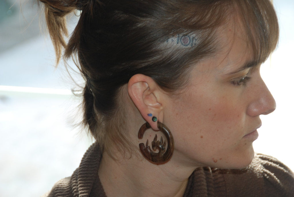 High Octane Wooden Flame Hoop Earrings – 4g & 2g