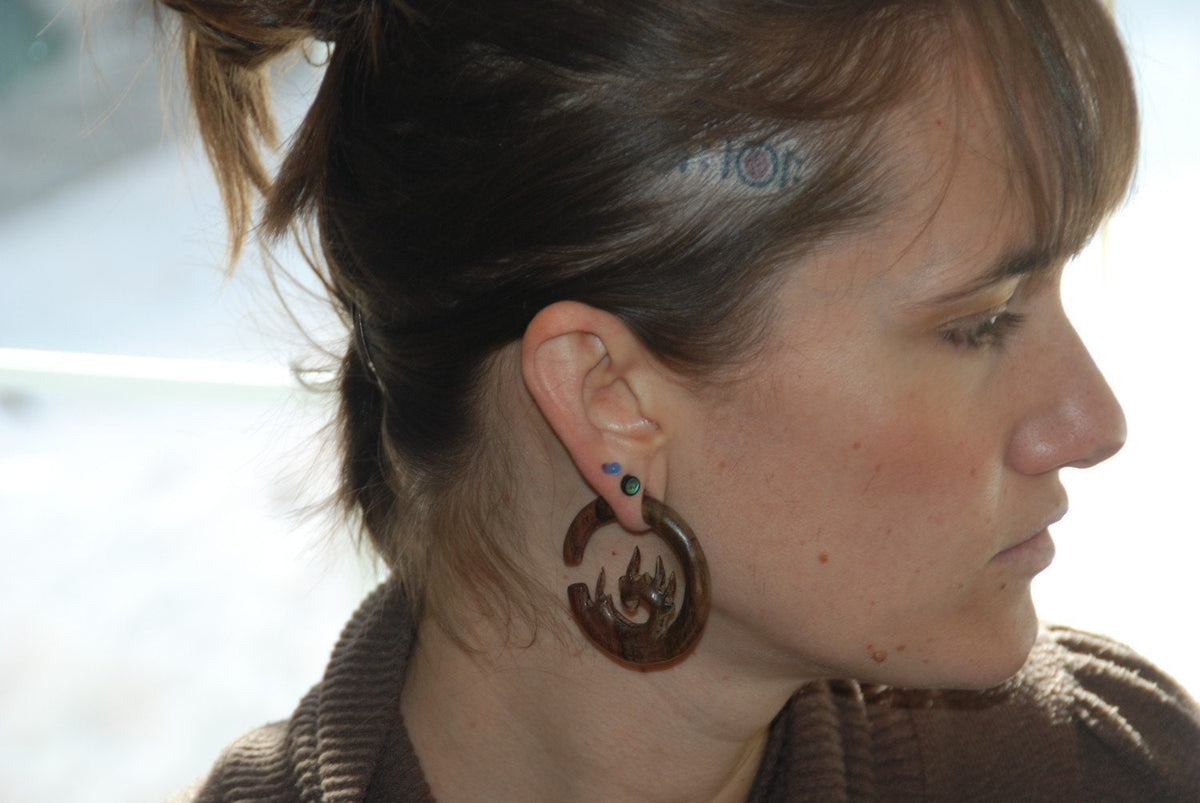High Octane Wooden Flame Hoop Earrings – 4g & 2g
